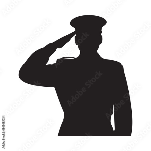 A silhouette of a military officer saluting with respect and honor