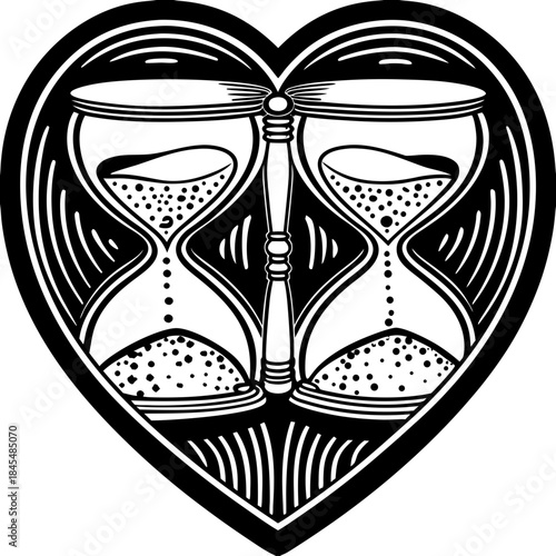 Heart shaped hourglass symbol with black and white