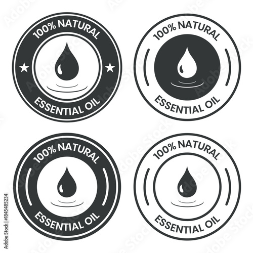 Essential oil drop icon for beauty and skincare natural product certificate label. Essential oils sticker logo for body lotion, cream and shampoo moisturizer, spa wellness fragrance.
