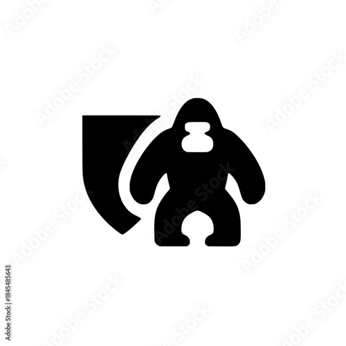 Abstract gorilla emblem in shield vector graphic for animal protection secure habitat and safety concept