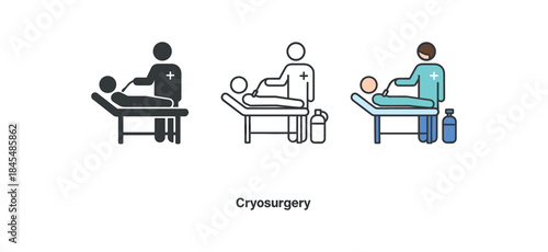 cryosurgery clinic bed with patient outline and doctor using cryoprobe