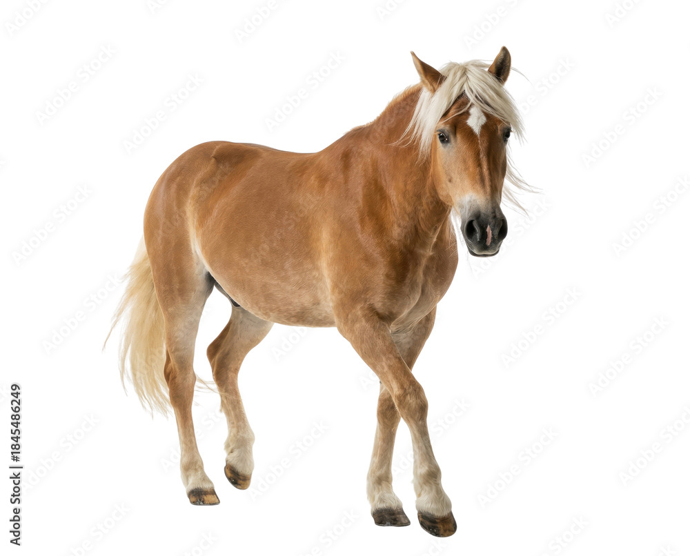 Obraz premium Brown Haflinger horse with blonde mane isolated on white background