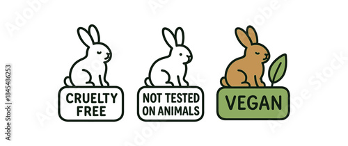 Flat vector illustration ethical product labels with text cruelty free not tested on animals vegan