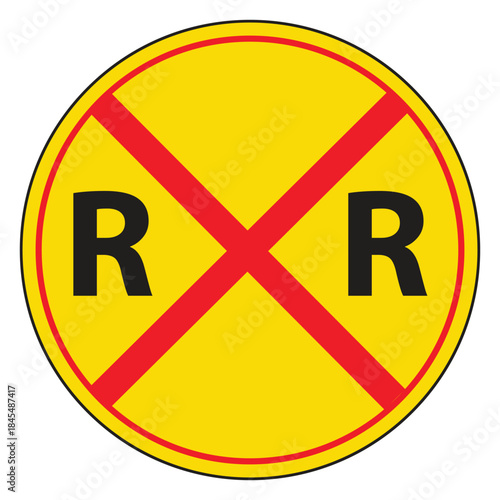 Railway crossing sign Slow down and be prepared to stop before crossing if necessary. Warning yellow road sign victor