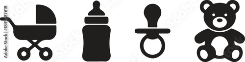 Baby Stroller Bottle Pacifier and Teddy Bear Icons untitled