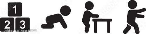 Baby Development Icons Showing Blocks Crawling Standing and Walking numbers