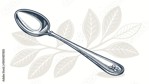 Elegant spoon resting on leaves, symbolizing nature and dining