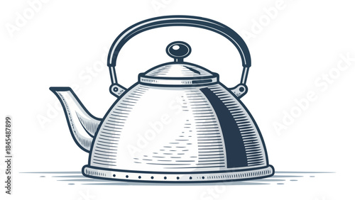 Vintage style kettle with handle and spout on white background