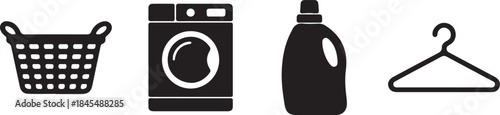 Laundry Basket Washing Machine Detergent and Hanger Icons