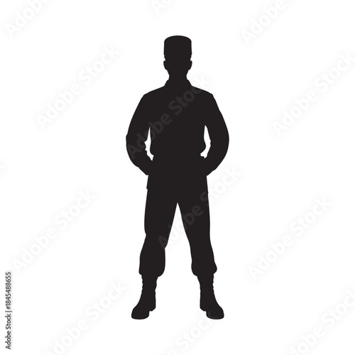 Silhouette of a person standing with hands in pockets facing forward