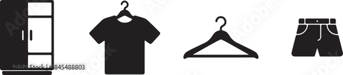 Wardrobe and Clothing Icons Set wardrobe, closet, t-shirt, hanger, shorts, clothing