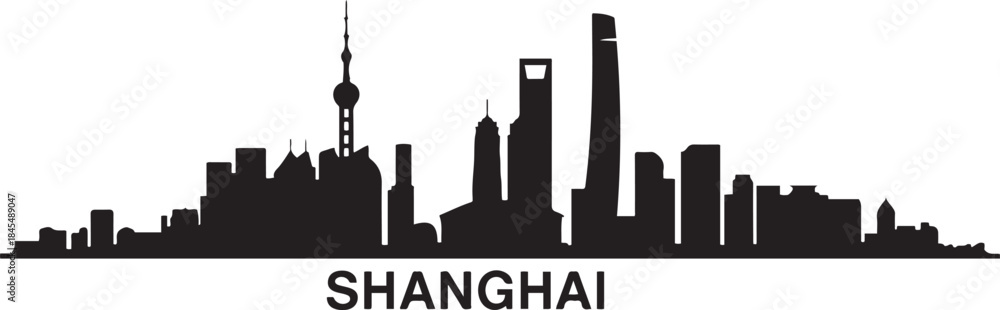 Fototapeta premium Panoramic View of Downtown Shanghai Skyline. Shanghai city. design Vector black silhouette
