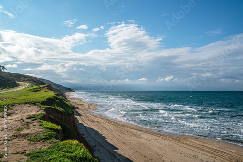 Fototapeta Naklejka Na Ścianę i Meble -  The scenic views of Sarıkum National Park, situated in a combination of sea, sand, lake and forest with species of water birds and birds of prey, and roe deer, lynx, bustard and swan in Sinop, Turkey.