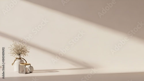 Minimal Beige Still Life with Ceramic Decor and Soft Natural Light