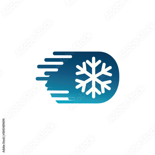 Snowflake Motion Icon with Gradient Blue Shape and Speed Lines on White Background