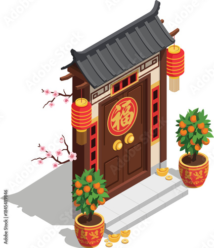 Chinese New Year decorated house entrance
