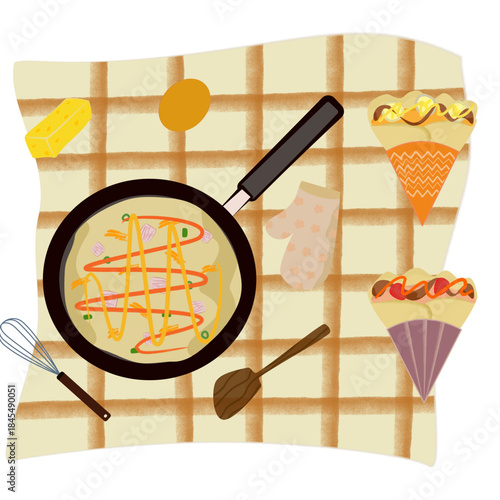 Vector sweet crepes with delicious fillings and toppings.