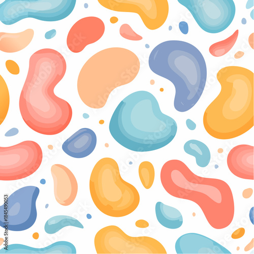 Abstract Organic Shapes Seamless Pattern in Pastel Colors with Smooth Gradients and Soft Shadows Minimalist Design for Backgrounds and Textures