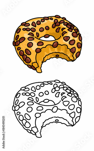 Donut with a hole in it and delicious choco chips.