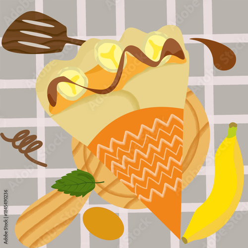 Vector sweet crepes with delicious fillings and toppings.