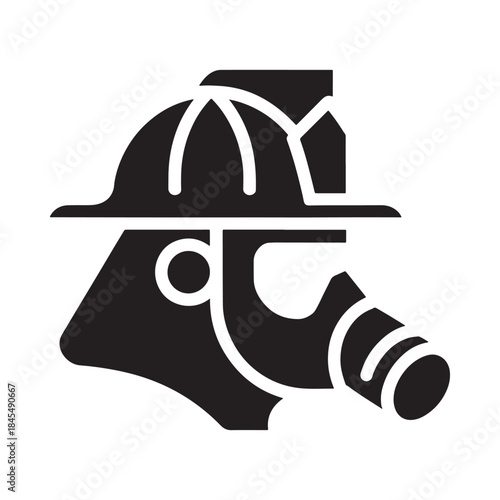 A striking black silhouette of a firefighter s helmet and protective mask
