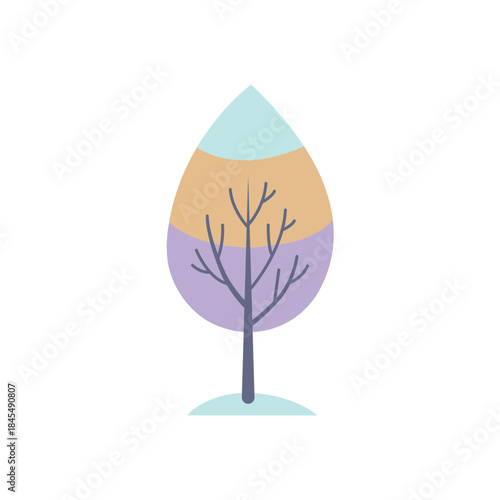  Stylized Tree Icon with Pastel Teardrop Canopy and Dark Purple Trunk on Light Background