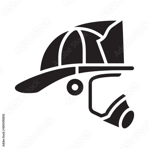 A black silhouette icon of a cricket helmet and protective gear