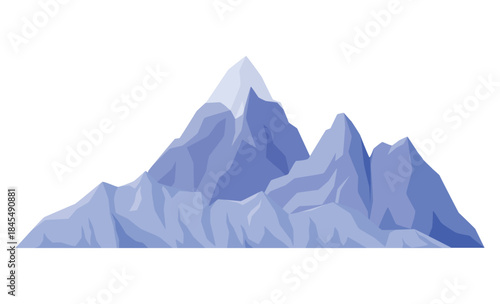 An illustration of a snow-capped mountain rising above a natural landscape of jagged peaks and gentle slopes, highlighting the rugged mountainous terrain.