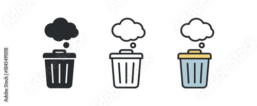 mental decluttering trash bin with small thought cloud above
