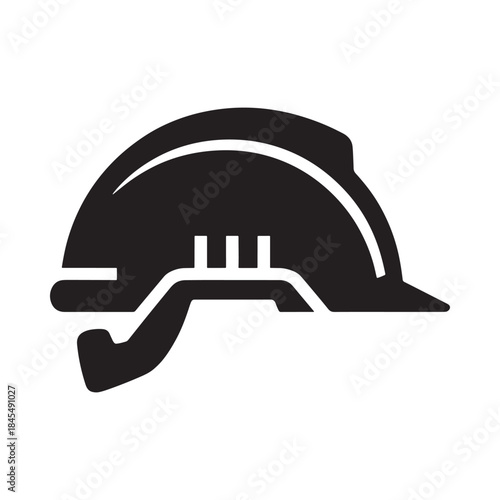 A simple black and white illustration of a construction worker s safety helmet