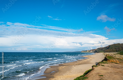Fototapeta Naklejka Na Ścianę i Meble -  The scenic views of Sarıkum National Park, situated in a combination of sea, sand, lake and forest with species of water birds and birds of prey, and roe deer, lynx, bustard and swan in Sinop, Turkey.