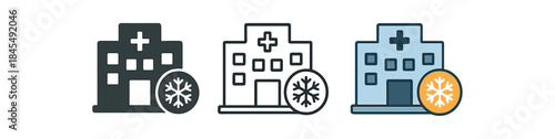 cryosurgery simple hospital building with snowflake dermatology badge