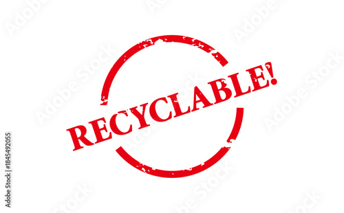 RECYCLABLE! - Red Rubber Stamp with text RECYCLABLE!
