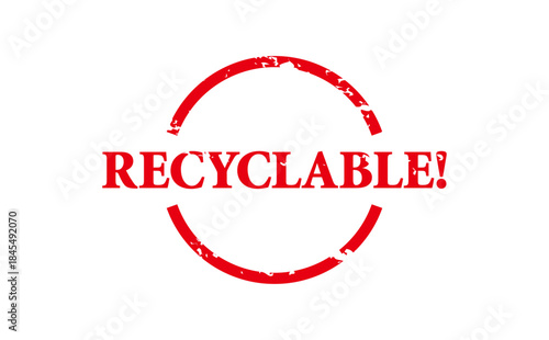 RECYCLABLE! - Red Rubber Stamp with text RECYCLABLE!
