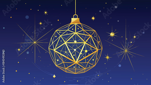 A stylized geometric ornament for Christmas, set on a vibrant blue backdrop..eps