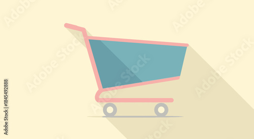 Stylized shopping cart icon with long shadow.