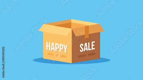 Vector illustration of a cheerful sale day box with festive decorations and a bright Sale sign..eps