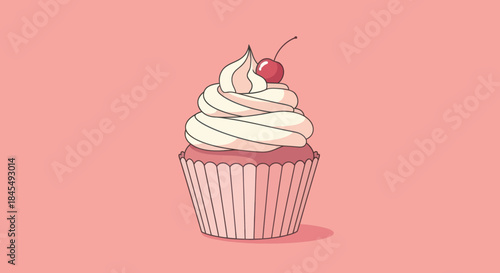 A sweet cupcake with whipped cream and a cherry on top.