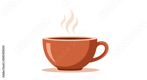 A steaming cup of hot coffee on a white background.