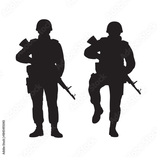 Silhouette of two soldiers armed with rifles representing military strength and vigilance