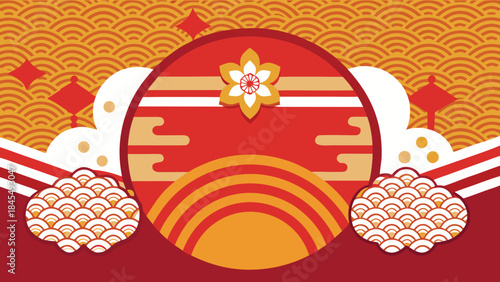 horse is depicted with a vibrant red and gold background, enclosed by a white border..eps