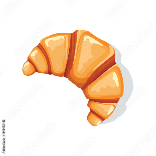 Golden buttery croissant illustration with flaky layers and soft highlights, isolated on white background, perfect for bakery themes.