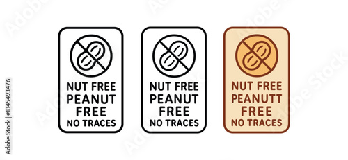 Flat vector illustration snack pack labels with text nut free peanut free no traces