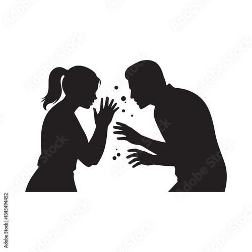 Silhouette of a couple in a heated argument facing each other intensely