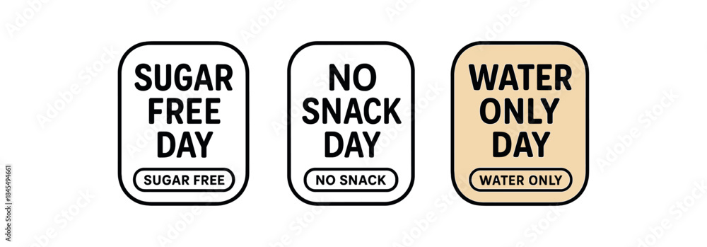 Obraz premium Flat vector illustration weekly plan stickers with text sugar free day no snack day water only day soft