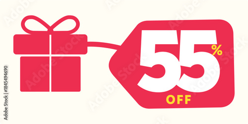 55% off, discount, market, holiday, birthday,  gift, december, Merry Christmas, party, tag, promo, box, label, commerce, price, value. Special, box. Icon, shape, vector