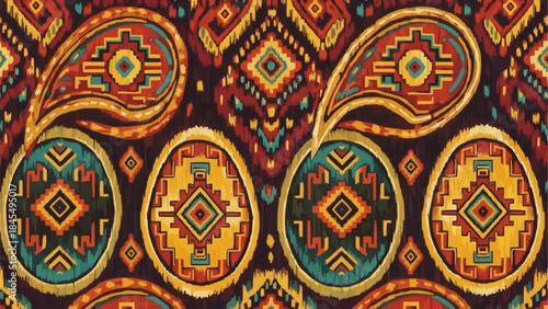 Intricate Paisley and Geometric Pattern Textile Design.