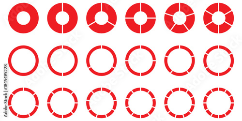 Circle divides on 1 to 9 equal parts. Wheel round diagram part symbol. Infographic element round shape, Circle semicircle quarter shapes. Black segmented circle set.