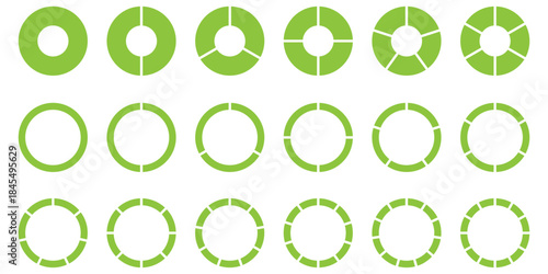 Circle divides on 1 to 9 equal parts. Wheel round diagram part symbol. Infographic element round shape, Circle semicircle quarter shapes. Black segmented circle set.