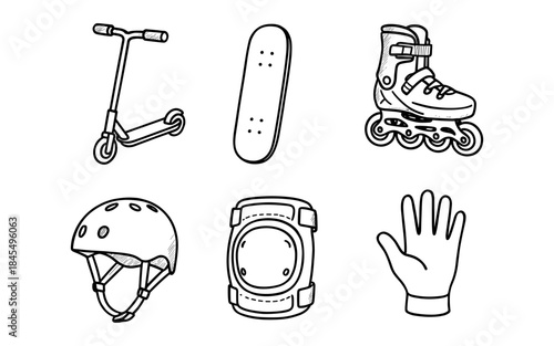Collection of hand-drawn icons for extreme sports and outdoor activities
